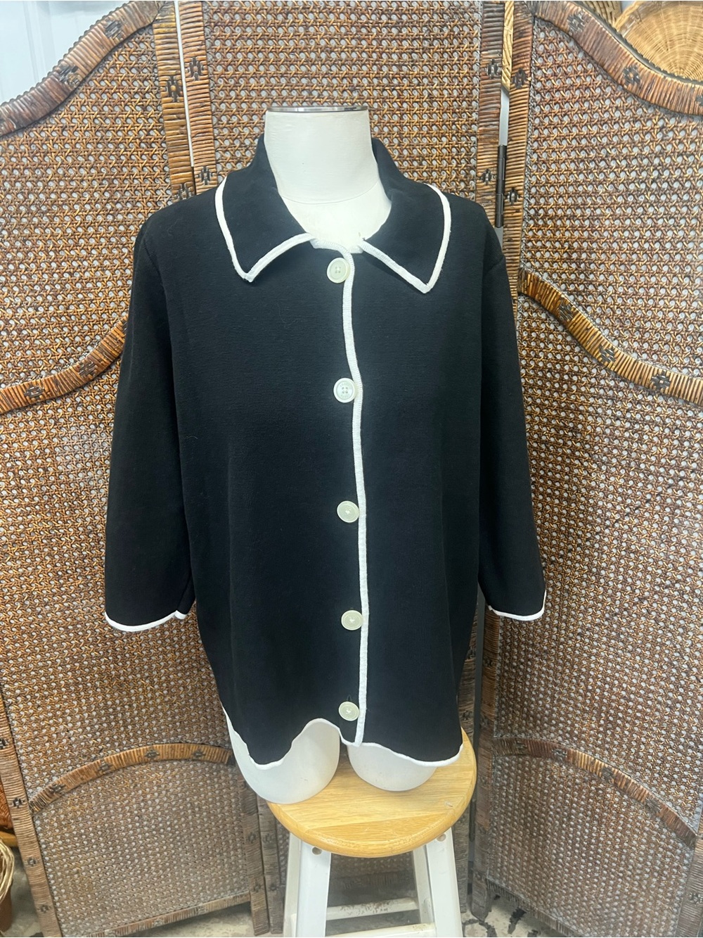 Chaps black white cardigan cotton 1X